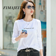 F1MAJE1T高端設計師品牌 長(cháng)袖T恤女棉寬松2025新款春秋外穿上衣薄款打底衫 白色 L 【建議體重100-110斤】