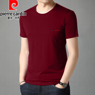 皮爾卡丹（pierre cardin）官方店短袖t恤男裝2024夏季新款純.棉打底衫潮流半袖體恤圓領(lǐng)旗艦 1877-酒紅 M 165碼 推薦【95-115斤】