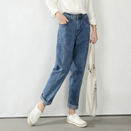 恪信大碼胖妹妹200斤高腰顯瘦小腳褲大碼牛仔褲女200斤春秋胖mm高腰彈 灰藍(lán) L 105到115斤