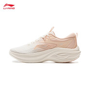 李寧（LI-NING）【劉詩雯同款】凌波休閑慢跑鞋女鞋25秋季時尚透氣舒適回彈運動鞋 云霧白/橘粉色-2 37.5