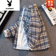 花花公子（PLAYBOY）小香風(fēng)夾克外套男短款寬松休閑百搭?yuàn)A克春秋款潮牌高級(jí)感格子夾克 寶藍(lán)色 NJN#XXF016高質(zhì)量 3XL
