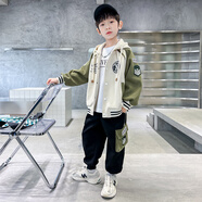 G.DUCK KIDS小黃鴨男童春秋裝套裝2025新款兒童中大童秋款酷帥棒球運動(dòng)洋氣兩 WMT【2312款套裝】米色 碼適合身高105-115cm 120