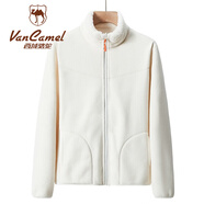 西域駱駝 VANCAMEL抓絨衣女男雙面穿搖粒絨短外套戶外保暖珊瑚絨加厚情侶款衛(wèi)衣 KY1008S象牙白-女 2XL