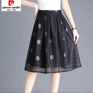 皮爾卡丹（pierre cardin）夏季半身蓬蓬裙女雙層韓版五分顯高洋氣百搭褶皺有口袋松緊中裙 黑色半身裙 S 85-95斤