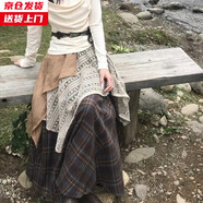 槿城波西米亞風云南大理麗江旅游川西民族風穿搭春秋連衣裙西雙版納 咖色格子裙 -Q9057 均碼 【80-140斤】
