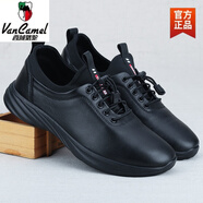 西域駱駝頭層牛皮真皮商務(wù)休閑皮鞋男軟皮夏防滑耐磨男鞋子運動(dòng)鞋男韓潮鞋 黑色加絨  加棉-駱駝官方品牌官 42