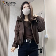 啄木鳥(niǎo)2025安可拉紅外套寬松秋季時(shí)尚百搭新款外穿連帽沖鋒衣短款夾克潮 咖啡色 雙層高品質(zhì) S 建議90斤左右