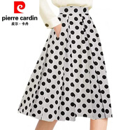 皮爾卡丹（pierre cardin）2025春秋百搭半身裙高腰喇叭時尚百褶長裙針織 白色圓點(diǎn) S
