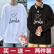 潮韓都【買一送一包郵】港風(fēng)夏季短袖t恤男寬松學(xué)生韓版上衣男打底衫 E509白色+E509黑色【長T】 3XL