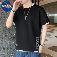 NASA WASSUP短袖t恤男士夏季薄款棉潮流帥氣百搭冰絲男裝體恤上衣服 黑色 M （90-110斤）