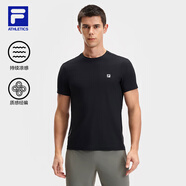 FILA 斐樂官方男裝針織短袖衫2025夏新款健身運(yùn)動簡約舒適透氣涼感T恤 深黑-BK XL 180/100A/XL