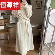 恒源祥睡袍女秋冬季棉甜美系帶浴衣浴袍長(cháng)款春夏薄款晨袍家居服睡衣 XY_6088#長(cháng)袖袍 荷邊邊-杏色 【 L 165