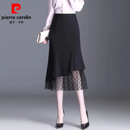 皮爾卡丹（pierre cardin）魚(yú)尾半身裙黑色中長(cháng)款包臀裙洋氣顯瘦拼接一步裙子春秋季新款職業(yè) 黑色 XL 建議111-120斤