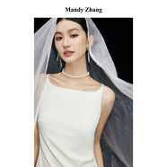 Mandy Zhang一字領(lǐng)白色吊帶訂婚禮服連衣裙女夏季氣質(zhì)長款小白裙子 珍珠白 S