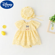 迪士尼（Disney）嬰兒衣服夏季薄款包屁衣3個(gè)月6女寶寶連體衣純棉夏裝公主哈衣裙子 黃色含帽  66cm 建議9-13斤左右)
