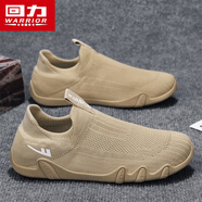 回力男鞋夏季透氣網(wǎng)面輕便軟底板鞋男士一腳蹬襪子鞋休閑運動(dòng)跑步網(wǎng)鞋 卡其色 42
