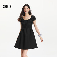 森馬（Semir）連衣裙女收腰蝴蝶結(jié)少女感2025夏俏皮木耳邊方領(lǐng)短裙109325114007