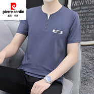 皮爾卡丹（pierre cardin）品牌高檔短袖T恤男圓領(lǐng)夏季男裝純棉T恤韓版潮流丅恤修身半袖上衣 藍灰色T28 M