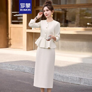 羅蒙小香風套裝女春秋2024新款高級感正式場合職業(yè)氣質(zhì)名媛高端套裝裙 米白色 M 推薦 95-105斤