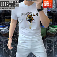 吉普（JEEP）高檔2025歐洲站短袖潮流修身型男款薄款燙鉆印花t恤夏天圓領(lǐng)衫 T3066白色 L