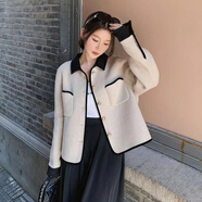 愛(ài)麥依春大碼法式獨特短外套超好看女春秋微胖MM小香風(fēng)寬松百搭長(cháng)袖上衣 米白色【薄款，介意慎拍】 L 【95-120斤】