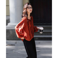 德瑪納【紫蘇戀人】春季淑女風(fēng)木耳邊系帶圓領(lǐng)襯衫垂感長(cháng)袖襯衣女裝上衣