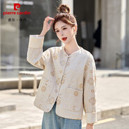 皮爾卡丹（pierre cardin）新中式國風(fēng)刺繡外套女裝小個(gè)子春秋款氣質(zhì)小香風(fēng)顯瘦盤(pán)扣唐裝上衣 米色 S
