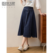 熙世界（sllsky）燈籠七分袖印花T恤女秋2025新款時(shí)尚減齡中袖天絲體恤上衣 原色牛仔藍 L