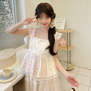森女部落原創(chuàng  )甜美a字半身裙蕾絲大裙擺蛋糕裙仙女紗裙夏季新款女 背心（單件） 單件 L （單件）