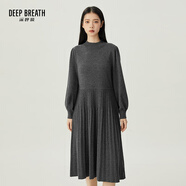 深呼吸DEEP BREATH女裝廓形煙管領(lǐng)燈籠袖洋裝純羊毛針織連衣裙A500318 深灰 M (3碼)