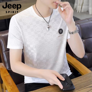 JEEP SPIRIT吉普短袖t恤男夏季高端燙鉆桑蠶絲薄款潮流百搭半袖上衣服 3白色 M 90-110斤