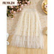 FR.YH.ZH女童半身裙2025夏季新款兒童網(wǎng)紗裙中大童蛋糕裙洋氣時髦公主裙子 十層蛋糕裙-米色 100 cm
