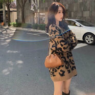 HPFY毛衣女慵懶風(fēng)寬松顯瘦中長(zhǎng)款豹紋外套斑馬紋v領(lǐng)套頭300斤加大碼秋 卡其色 288中長(zhǎng)款厚毛衣 S  7585斤