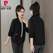 皮爾卡丹二八月新款春秋短款外套女2025春裝夾克韓版寬松休閑小個(gè)子上衣 黑色 M 95斤以下