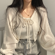 JRET設計感小眾薄款防曬衣女秋大碼胖mm寬松百搭燈籠袖短款開衫外套 白 L 【110-120斤】