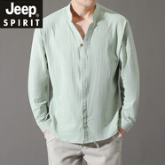 JEEP SPIRIT吉普棉長(zhǎng)袖t恤男春季2025新款潮流時(shí)尚棉麻襯衫男土秋衣單件上衣 8K01長(zhǎng)袖綠色 M (80-100斤）