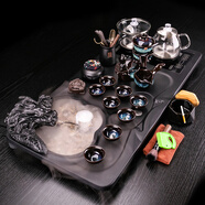 祥業(yè)茶具套裝 紫砂功夫茶具泡茶器家用整套茶道茶藝茶壺茶杯蓋碗公杯 黑耀龍騰四海茶盤+建盞自動(dòng)茶具