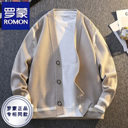 羅蒙（ROMON）2025春秋季新款高端開衫男士寬松休閑百搭?yuàn)A克毛衣外套針織衫男裝 米綠 XL