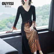 歐依絲歐依絲春裝女2024新款假兩件時(shí)尚荷葉袖氣質(zhì)亮絲顯瘦百褶連衣裙 黑色 9XL 170/92A/XL