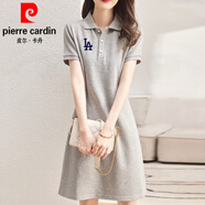皮爾卡丹（pierre cardin）夏季新款純棉領(lǐng)連衣裙中長(zhǎng)款寬松休閑顯瘦減齡小清新連衣裙針織 灰色-LA藍(lán)字【純棉珠地料】 L 105-120斤