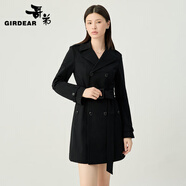 哥弟（GIRDEAR）女裝中長款翻領(lǐng)雙排扣招牌面料風(fēng)衣外套女（附腰帶）140006 黑色 XL (5碼)