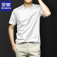 羅蒙（ROMON）桑蠶絲黑色T恤男夏季短袖圓領韓版修身速干透氣彈力體恤純色上衣 純白 L 建議130-150斤