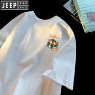 JEEP SPIRIT吉普t恤男士簡約純棉短袖夏季新款重磅半袖潮牌潮流休閑百搭體恤 白色A 2XL