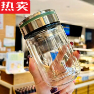 運(yùn)鋒德國進(jìn)口品質(zhì)摔不爛鋼化玻璃杯茶水分離泡茶杯小巧杯子高顏值女生 【雙層加厚】/清新綠 260ml