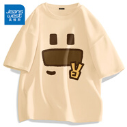 真維斯（Jeanswest）歐美潮牌短袖t恤男夏季純棉衣服大碼森系學(xué)生oversize時尚文化衫 卡其色(比耶狗) 5XL (體重230-260斤)