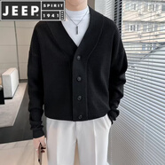 JEEP SPIRIT秋季開衫毛衣男士短款韓版?zhèn)€性V領(lǐng)針織衫英倫風(fēng)潮流外套 黑色 M