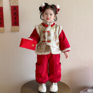 鸞雀翔女寶寶周歲禮服一周歲女孩幼兒衣服1到3歲加厚中國風(fēng)拜年服兩件套 紅色玉兔呈祥 拜年服女寶寶新年衣服 90 建議身高80-90 體重20-24斤