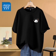 真維斯（JEANSWEST）時尚短袖t恤女學(xué)生可愛甜美學(xué)院女裝ins風(fēng)夏季新款純棉寬松上衣服 黑色 花花熊貓白_K 2XL