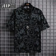 JEEP SPIRIT吉普純棉短袖恤男夏季薄款寬松加肥加大碼涂鴉2025新款半袖體恤男 2206黑色 XL 130-145斤