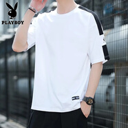 花花公子（PLAYBOY）夏季純棉短袖t恤男士冰絲薄款透氣潮流牌情侶學生大碼T上衣服半袖 31白色 XL